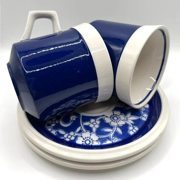 Set of 2 VTG Mikasa Japan Light'n Lively Blue Bonnet Ironstone Cups & Saucers